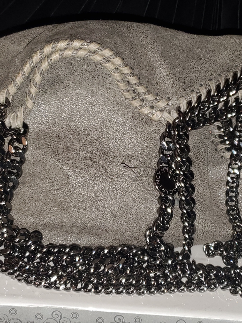Stella McCartney Falabella Mini Tote in Gray Suede with Silver Chains